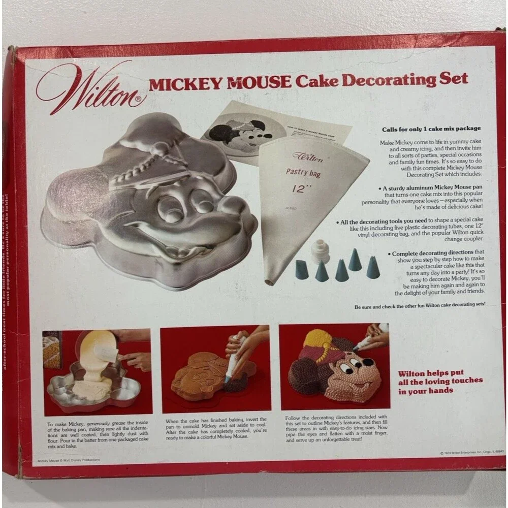 Vintage Mickey Mouse Cake Pan Wilton Box Disney Baking Bakeware Instructions 70s
